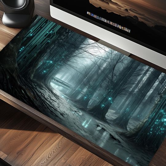 Cybernetic Enchanted Forest TCG Playmat Desk Pad Extended Mouse Pad Gaming Desk Mat Table Decor