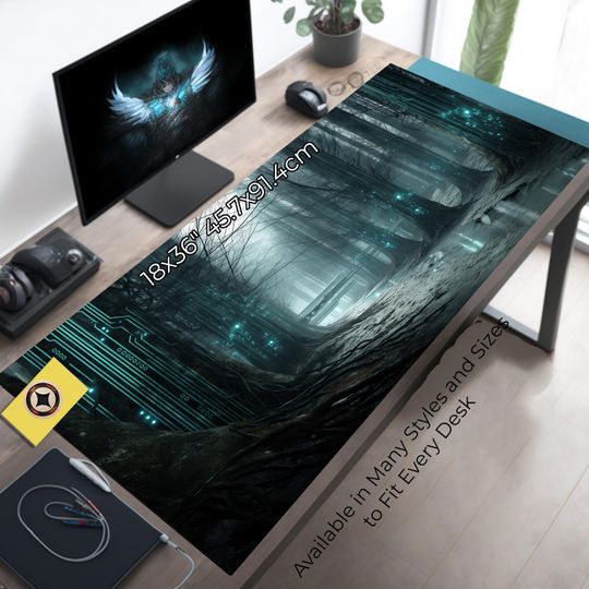 Cybernetic Enchanted Forest TCG Playmat Desk Pad Extended Mouse Pad Gaming Desk Mat Table Decor