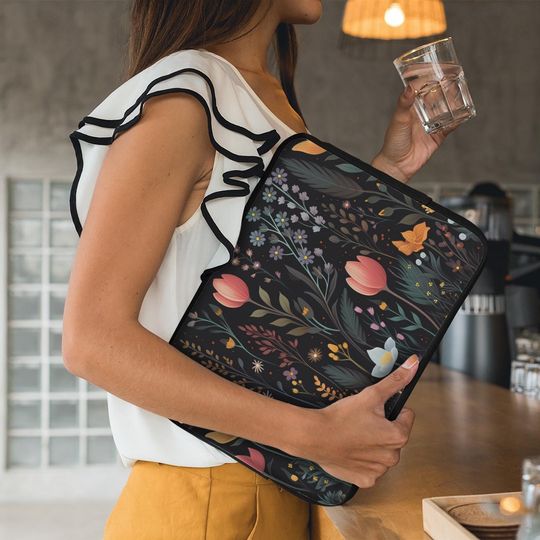 Floral Laptop Sleeve - Storybook Meadow Design, Protective Case