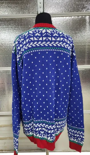 33 Degrees Size Medium- Dinosaur Christmas Sweater - Blue Multicolor - Ugly