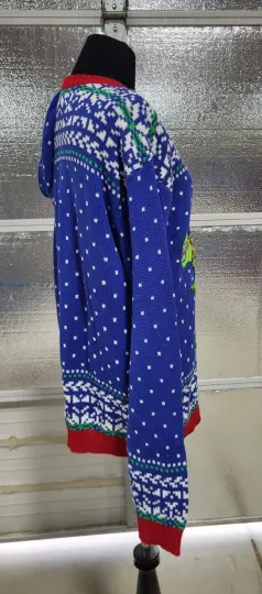 33 Degrees Size Medium- Dinosaur Christmas Sweater - Blue Multicolor - Ugly