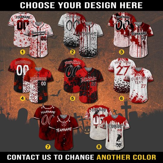 Personalize Bloody Halloween Baseball Jersey for Men Women Youth Kid