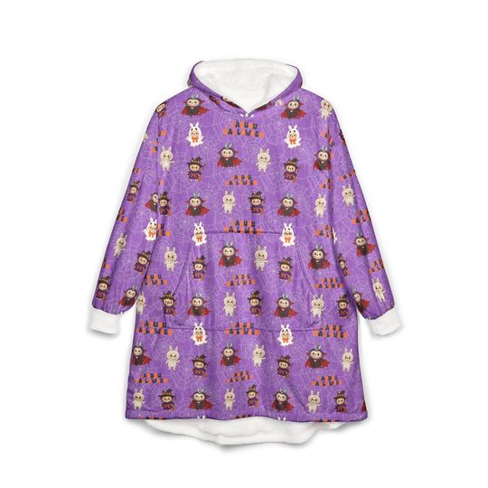 Purple Pink Labubu Blanket Hoodie, Christmas Gift Idea