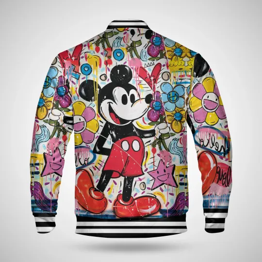 Watercolor Mickey Mouse Flower Baseball Jacket