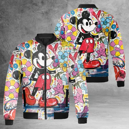 Watercolor Mickey Mouse Flower Baseball Jacket
