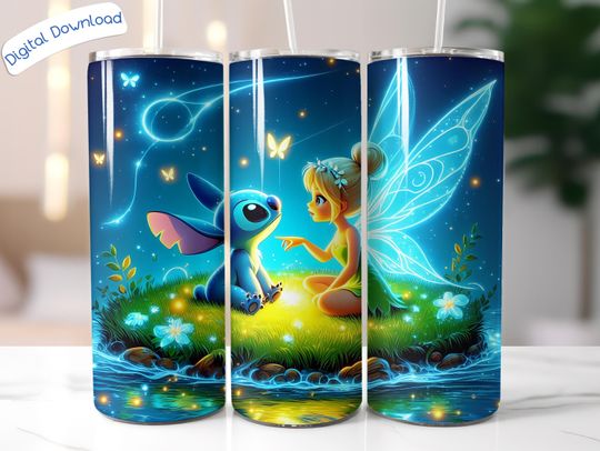 Tinkerbell and Stitch 20 Oz Tumbler Wrap Design