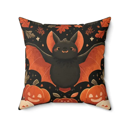 Halloween Bat Pumpkin Throw Pillow Cover