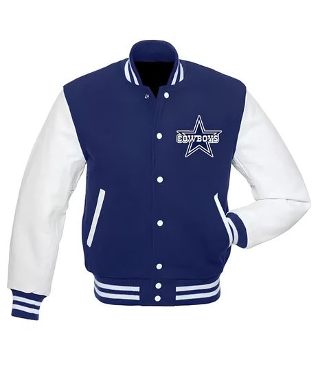 Dallas Cowboy Varsity Jacket: Royal Blue Fleece & White Sleeves