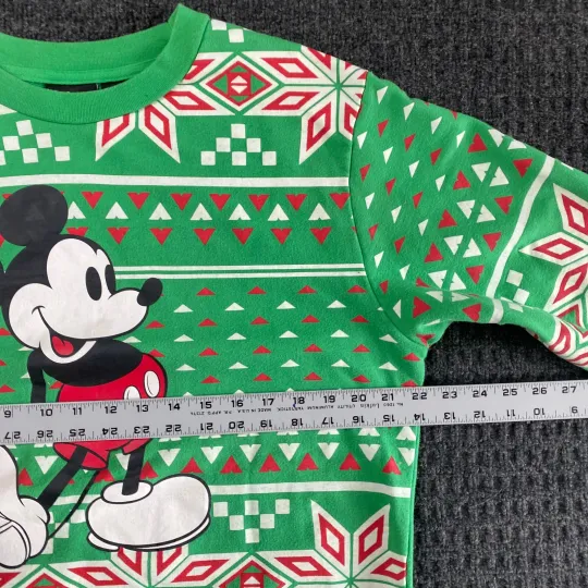 Disney Mickey Mouse Christmas Sweater Ugly All Over Print Green M FAST