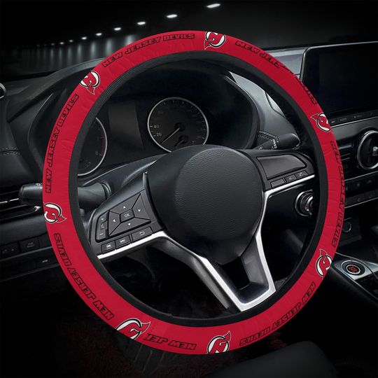 New Jersey Devils themed steering wheel cover for a fan