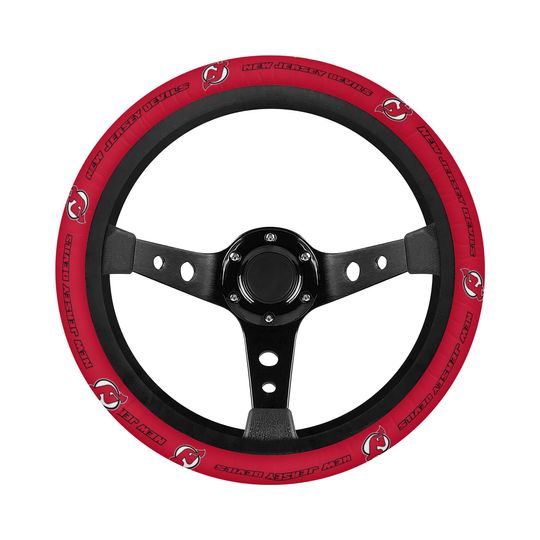 New Jersey Devils themed steering wheel cover for a fan