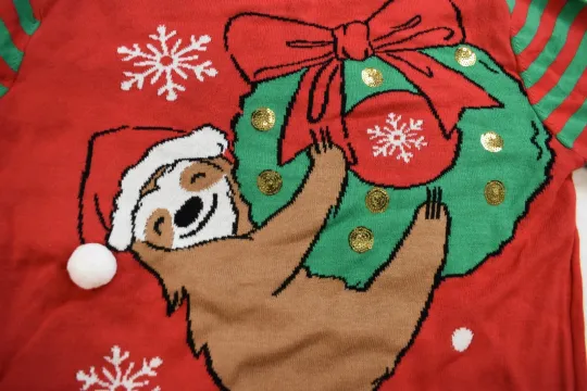 Mad Engine Juniors Sloth Hanging On Ornament Ugly Christmas Sweater  XL