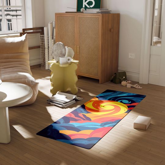 Fiery Sunrise Yoga Mat with Cosmic Swirl Pattern