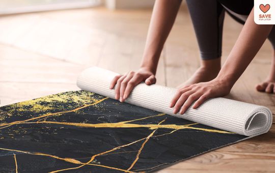 Kintsugi Pattern Yoga Mat - Black Gold Marble