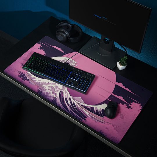 Kawaii Cute Desktop Mat with Japanese Wave Art Mouse Pad for Students and Gaming