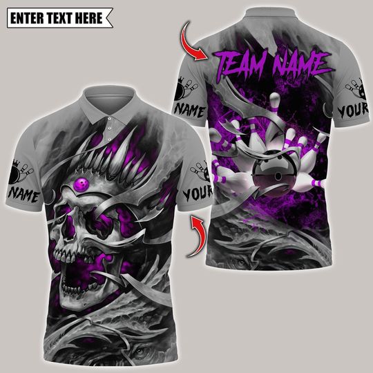 Custom Multicolor Teal Skull Bowling All Over Polo