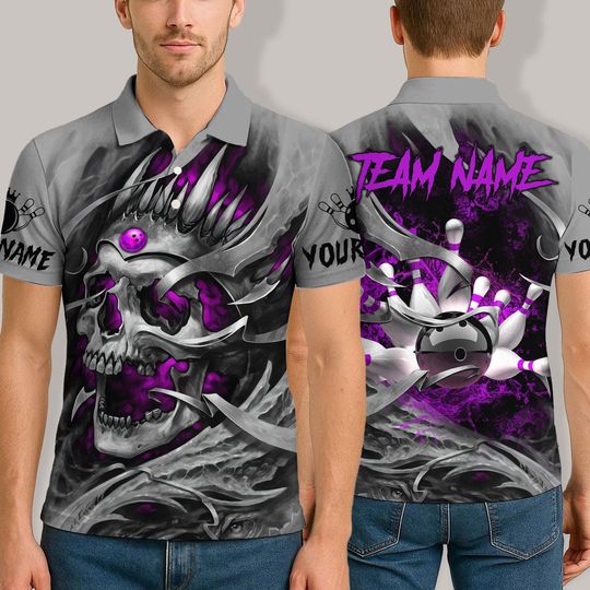 Custom Multicolor Teal Skull Bowling All Over Polo