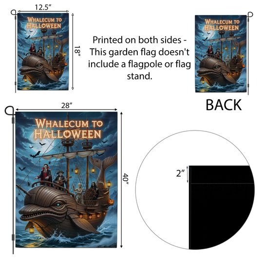 Whalecum to Halloween Garden Flag  Funny Pirate Whale Yard Decor