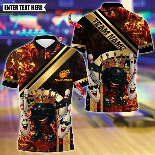 Custom Bowling Polo Royal Fireball Gold Stripe