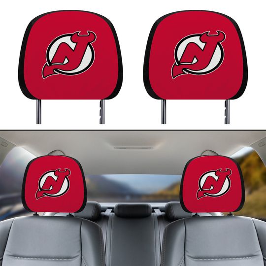 New Jersey Devils themed custom car headrest cover for a fan