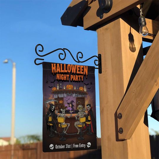 Halloween Night Party Garden Flag  Funny Skeleton Vampire Bar Decor  October 31 Yard Sign