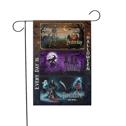 Halloween Garden Flag: Spooky Skeleton, Witch, Grim Reaper Decor