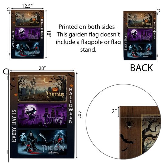 Halloween Garden Flag: Spooky Skeleton, Witch, Grim Reaper Decor