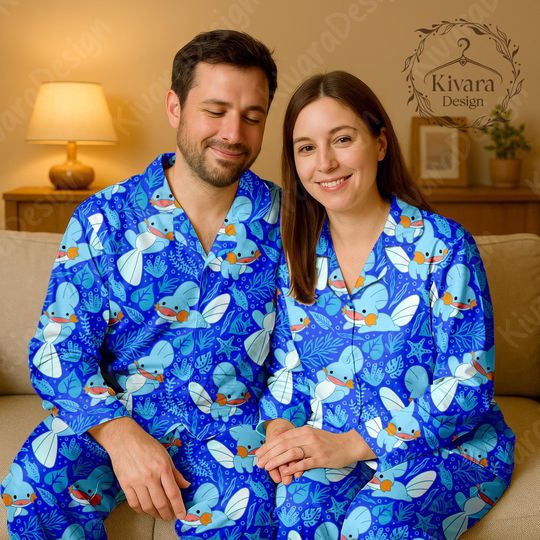 Mudkip Pajama Set Anime Inspired Sleepwear Cosplay  Kawaii Loungewear Gift for Anime Fans