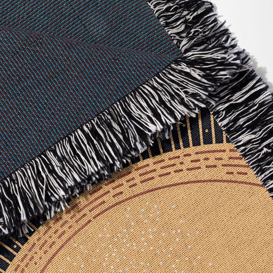 Celestial Woven Blanket with Moon Phase Pattern, Sun and Moon Astrology Throw