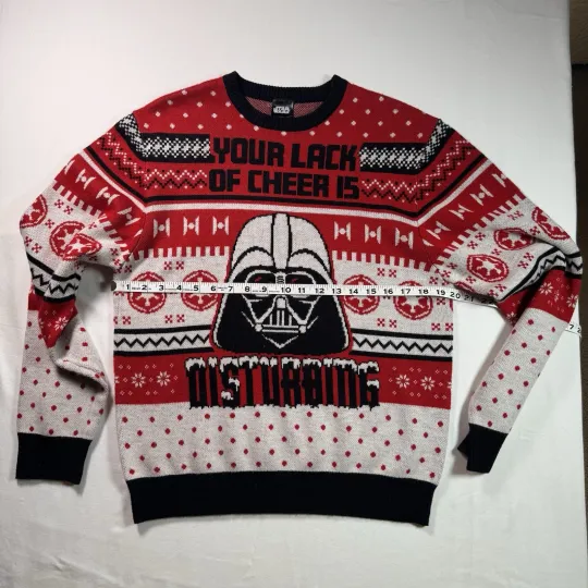 STAR WARS Ugly Christmas Pullover Sweater Darth Vader Adult L Black/Red/Gray