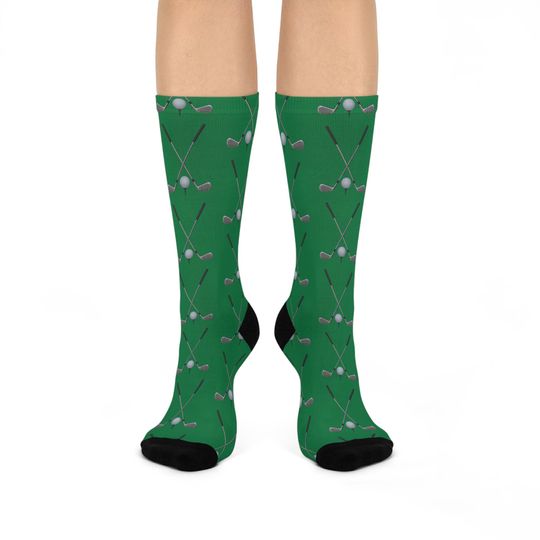 Golf Clubs Cushioned Crew Socks - Green Background