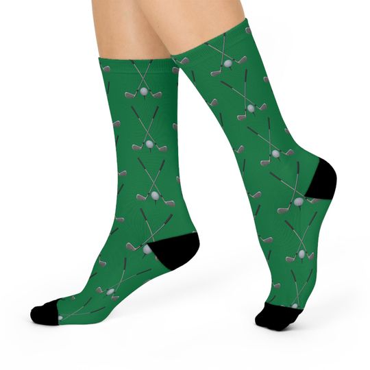 Golf Clubs Cushioned Crew Socks - Green Background