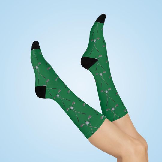 Golf Clubs Cushioned Crew Socks - Green Background