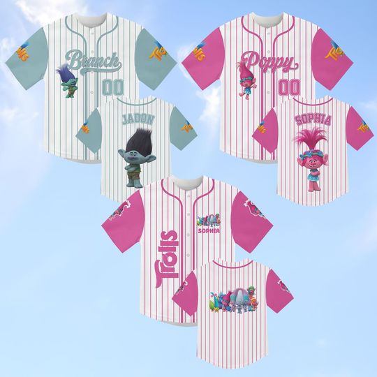 Disney Trolls Characters Striped Line Baseball Jersey