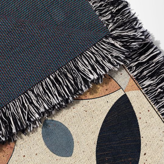 Mid Century Modern Woven Blanket with Geometric Art Deco