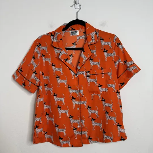 Bouffants & Broken Hearts Halloween Orange Leopard Witch Notch Shorty PJ Set S