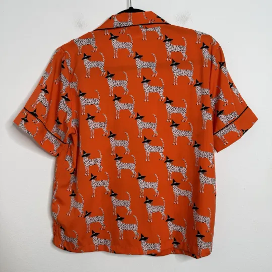 Bouffants & Broken Hearts Halloween Orange Leopard Witch Notch Shorty PJ Set S