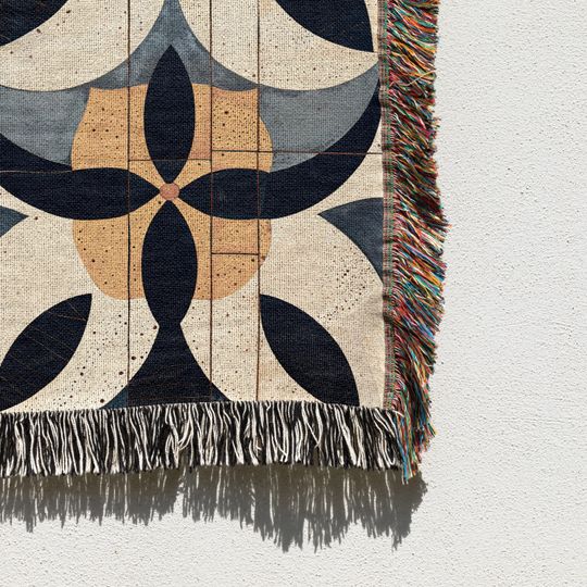 Mid Century Modern Woven Blanket with Geometric Art Deco