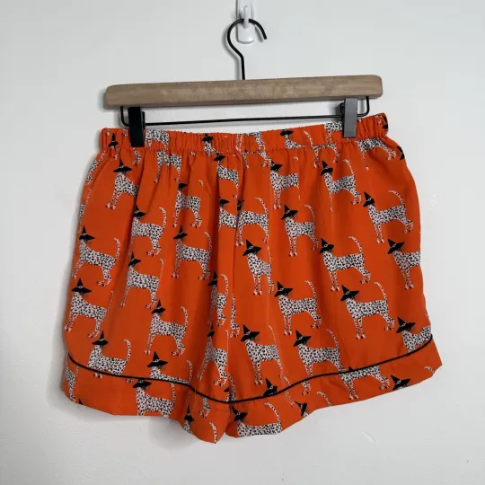 Bouffants & Broken Hearts Halloween Orange Leopard Witch Notch Shorty PJ Set S
