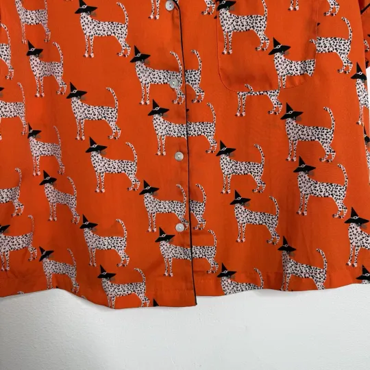 Bouffants & Broken Hearts Halloween Orange Leopard Witch Notch Shorty PJ Set S