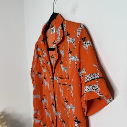 Bouffants & Broken Hearts Halloween Orange Leopard Witch Notch Shorty PJ Set S