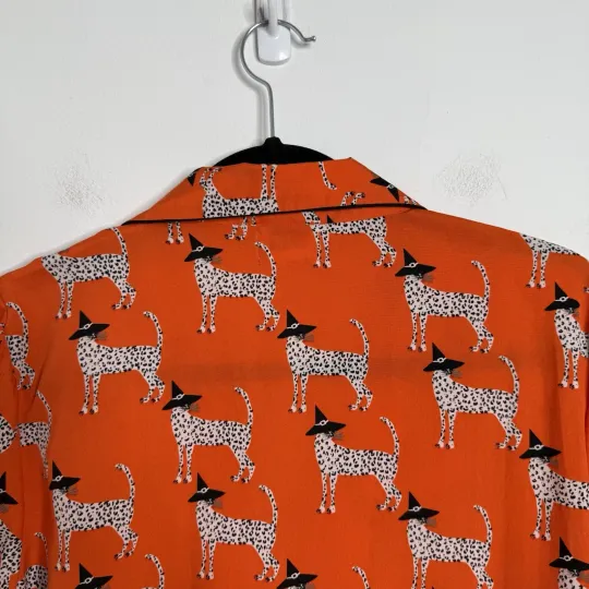 Bouffants & Broken Hearts Halloween Orange Leopard Witch Notch Shorty PJ Set S