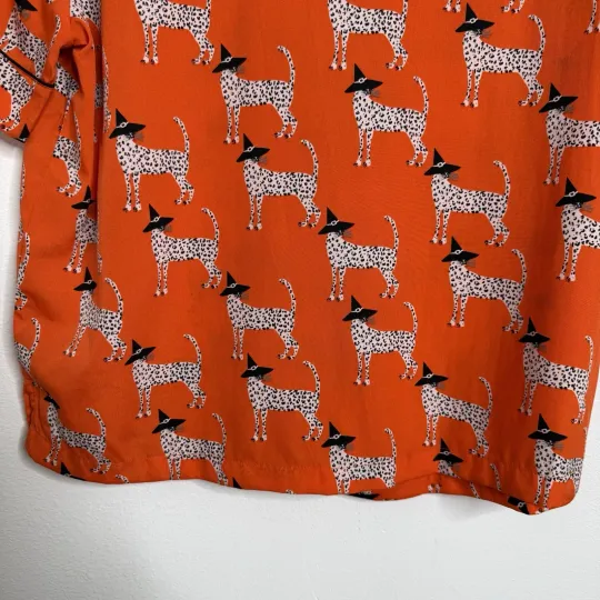 Bouffants & Broken Hearts Halloween Orange Leopard Witch Notch Shorty PJ Set S