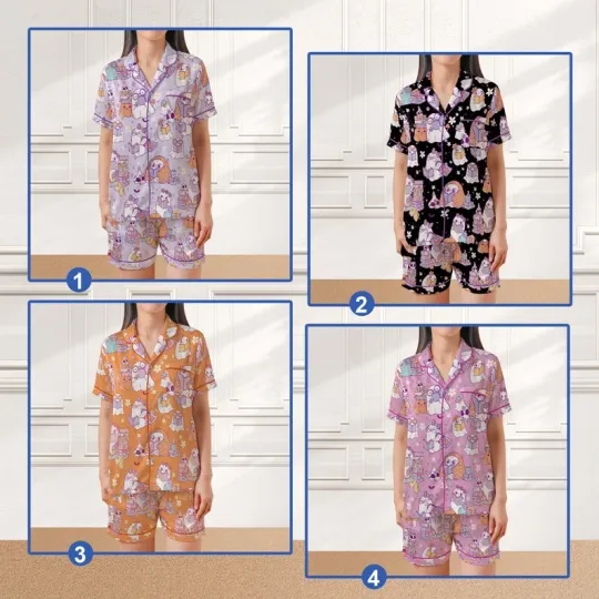 Cute Bookish Ghost Halloween Satin Pajamas, Book Lover, Reading Boo, Ghost Readi