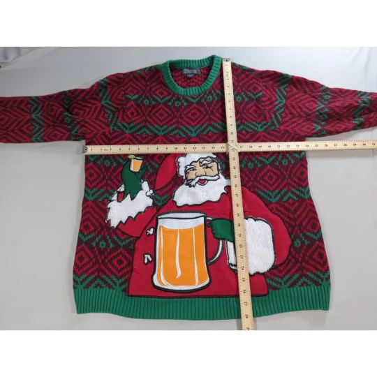 33Degrees Santa Beer Pocket Ugly Christmas Sweater Red Green Mens XL Funny