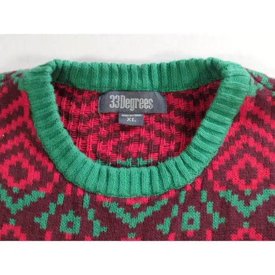 33Degrees Santa Beer Pocket Ugly Christmas Sweater Red Green Mens XL Funny