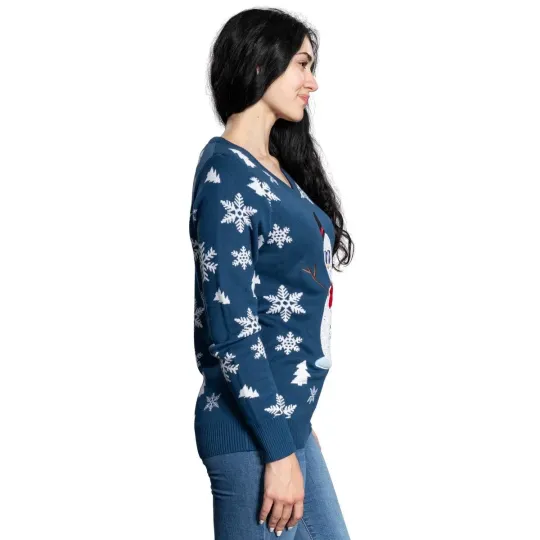 Fabulous V-Neck Sequin Snowman Ugly Christmas Sweater