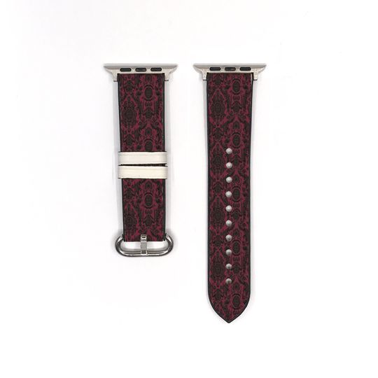 Theme Park Red Damask Apple Watch Band, silicon strap Disney haunted mansion