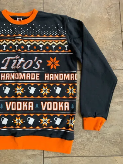 Titos Vodka Sweater Medium Ugly Christmas Sweatshirt Embroidered Logo Fair Isle