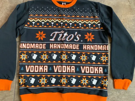 Titos Vodka Sweater Medium Ugly Christmas Sweatshirt Embroidered Logo Fair Isle